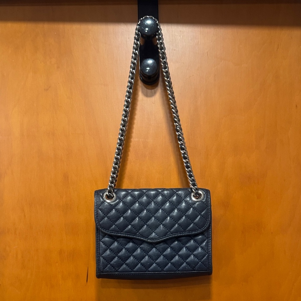 Elegant Navy Quilted Chain Shoulder Bag Rebecca Minkoff